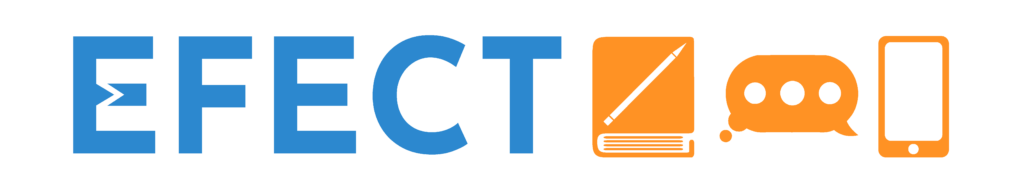 EFECT Logo showing a book with a pencil over it, a speech bubble and a smartphone