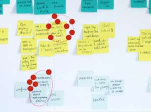 Image of many sticky notes on a whiteboard