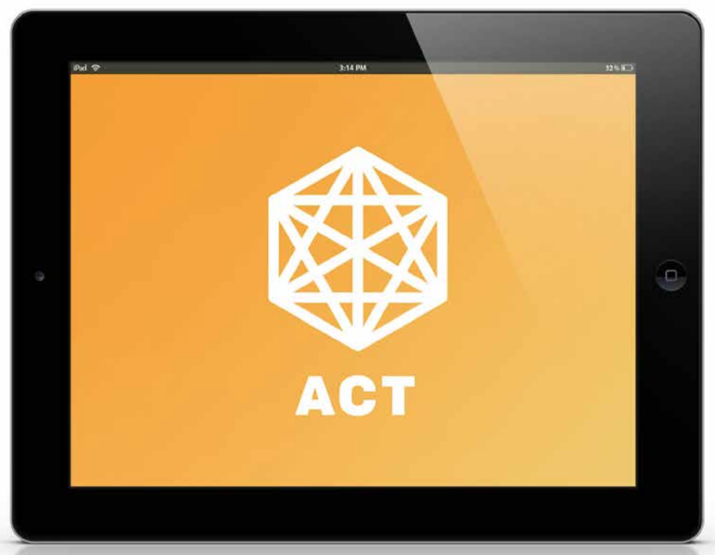 An image of an ipad with the ACT app logo on an orange background